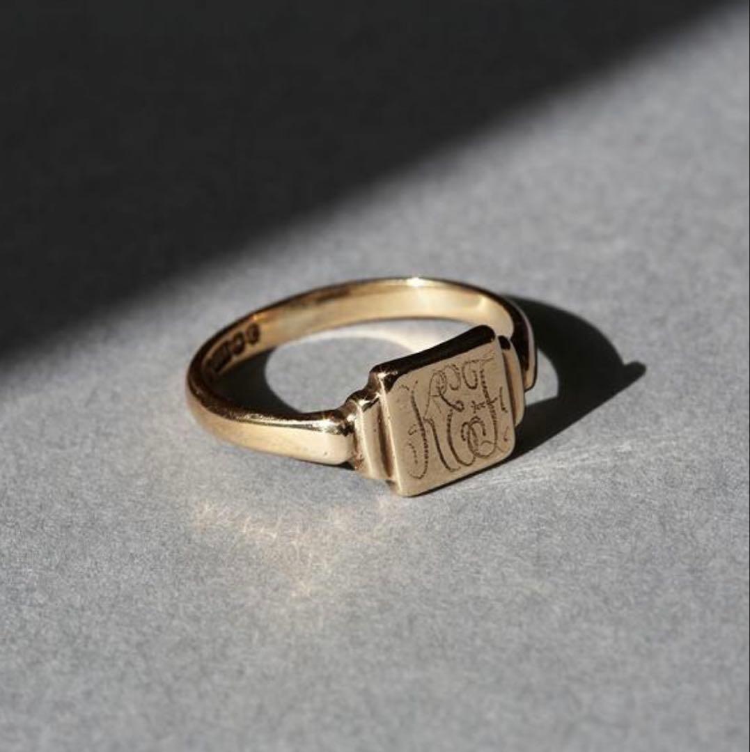 英国ビンテージ 50’s スクエア9CT シグネットリング