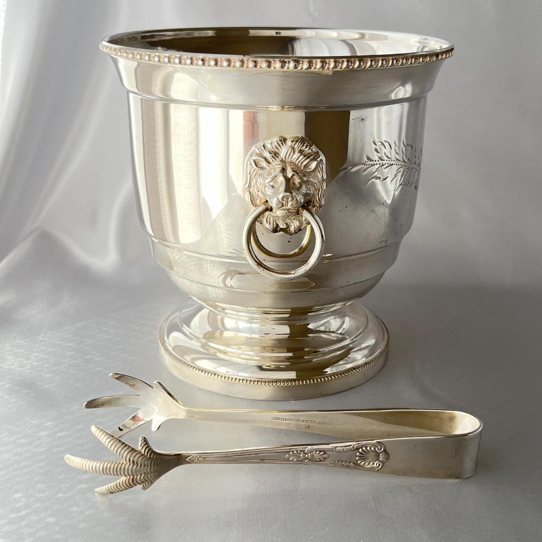 【英国】 ライオンのアイスバスケット / アイストング【シルバープレート】