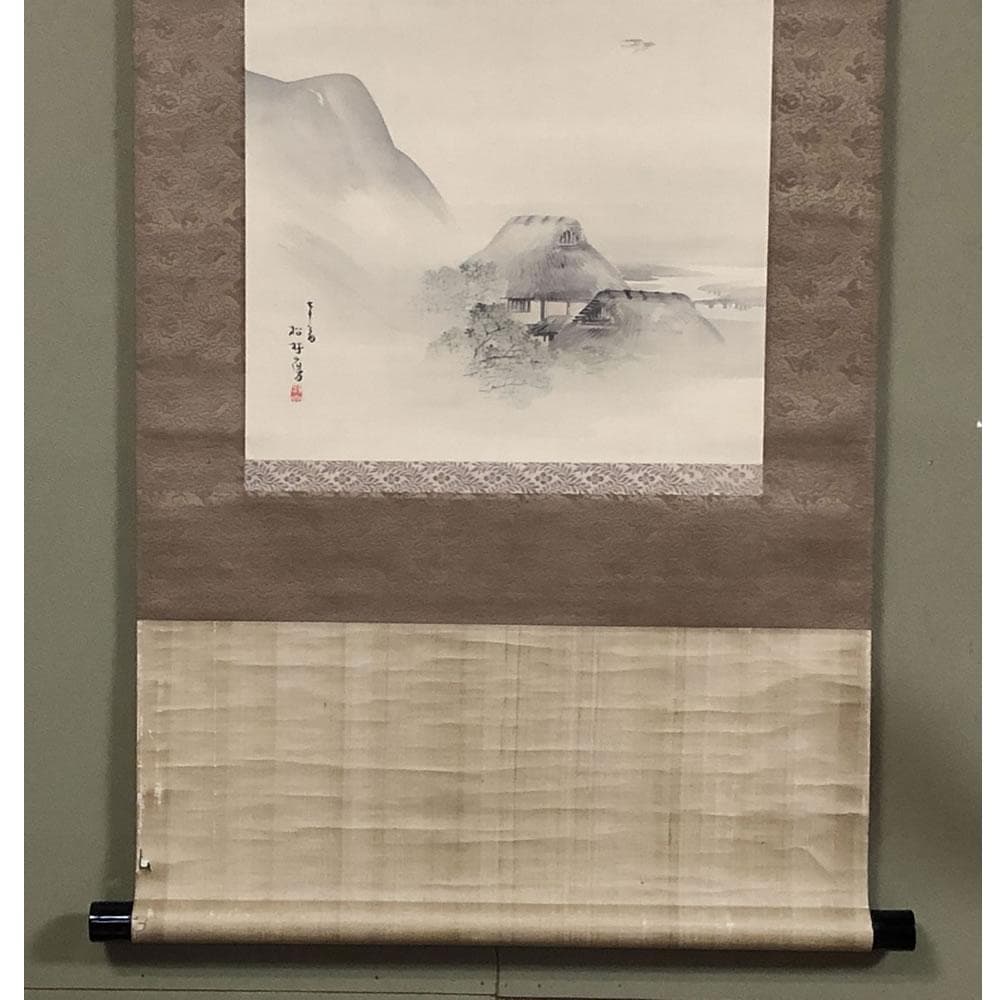 e2650 掛軸 藤井松林 画 桂舟 識箱 田家山水図 茶掛軸