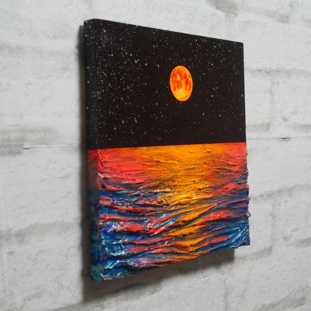 油絵 油彩 油彩画 絵 絵画 【オレンジ色の満月】