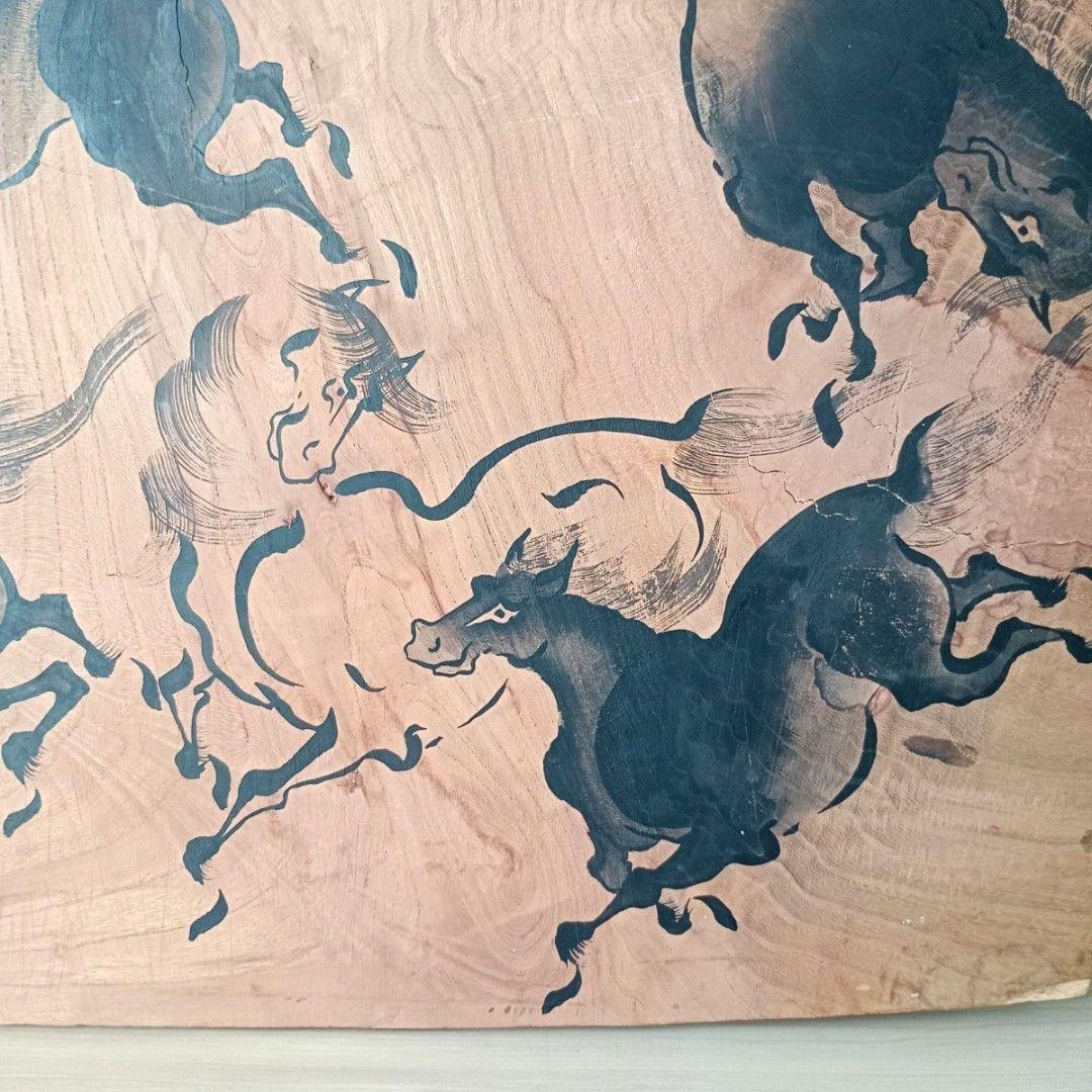 相馬野馬追 駒絵 一枚板 木画 珀鳳作 七頭馬 福島県相馬市 銘入り