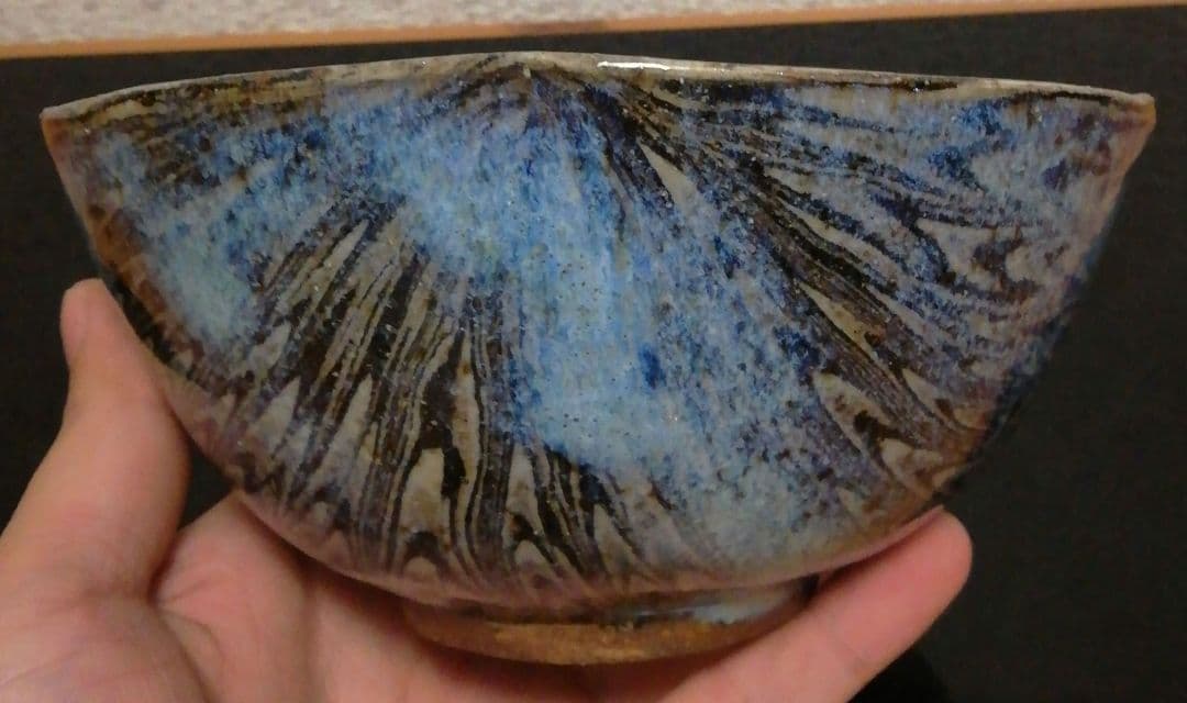 上田恒次作　練上　鶉　茶碗　共箱　茶道具