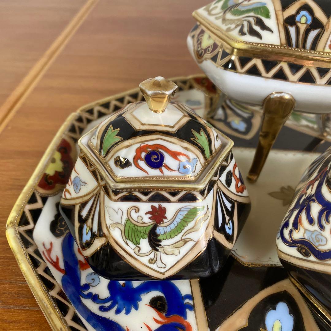 英国 里帰り オールドノリタケ ドレッシングテーブルセット マルキ印 金盛り