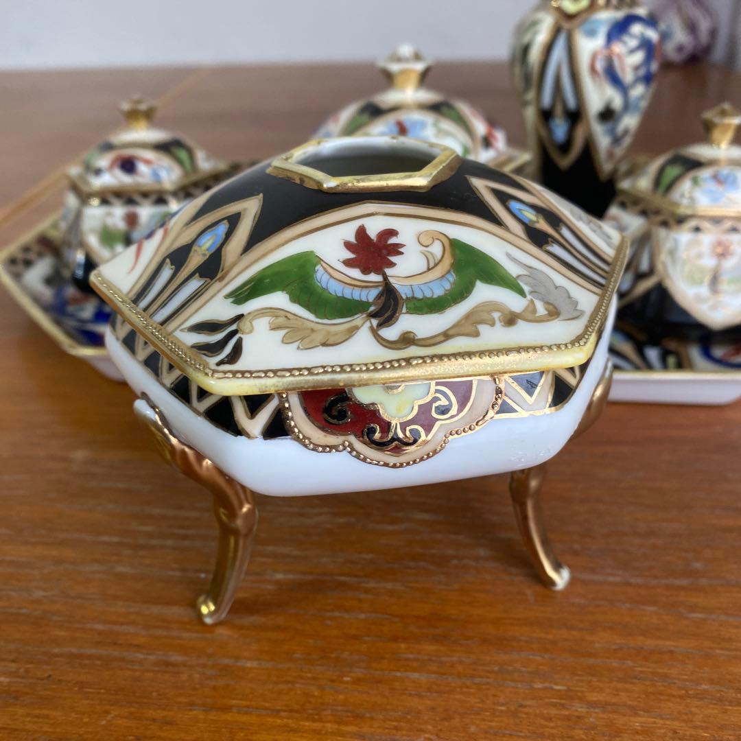 英国 里帰り オールドノリタケ ドレッシングテーブルセット マルキ印 金盛り