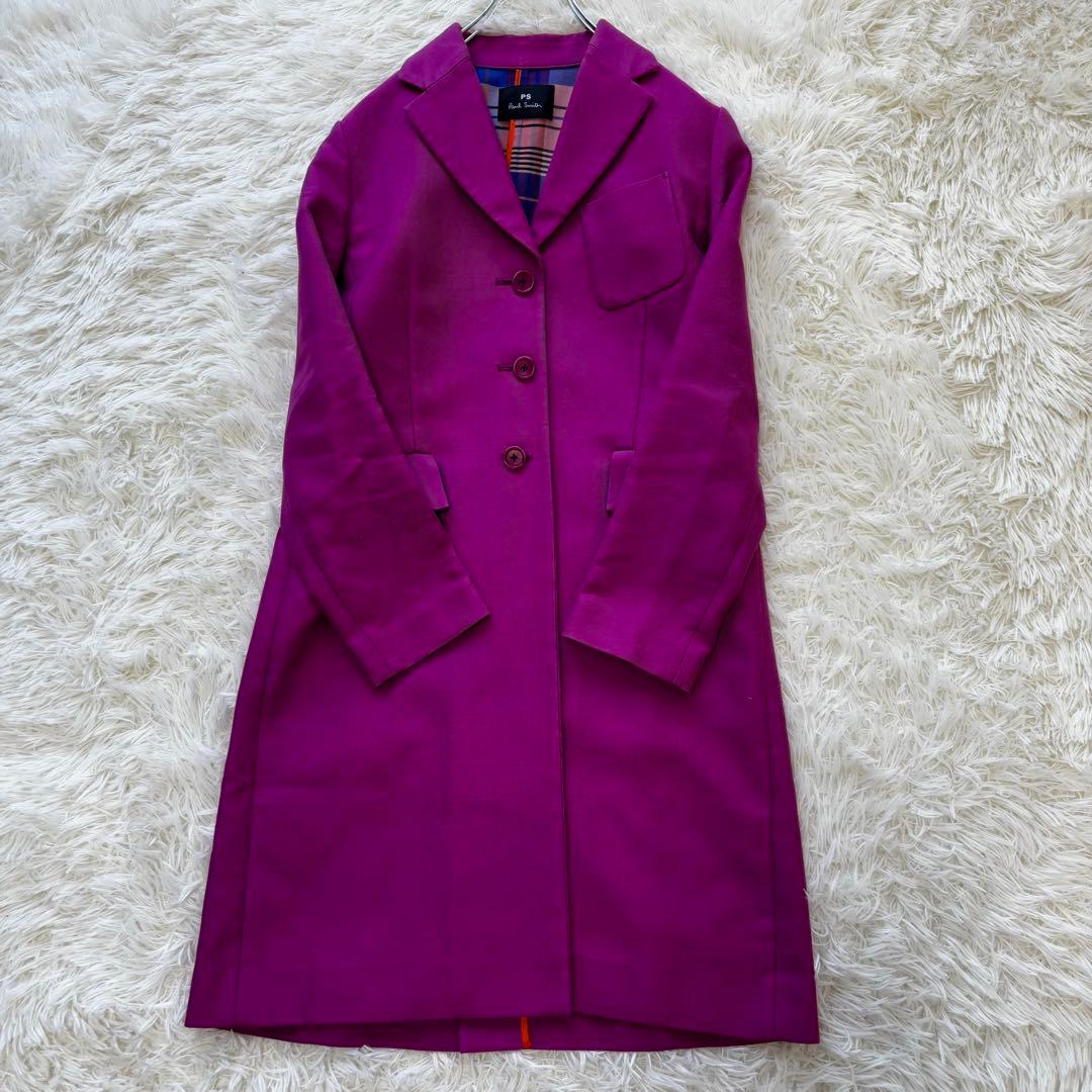 PS PaulSmith✨チェスターコート　裏地チェック　ロング丈　ピンク　現行