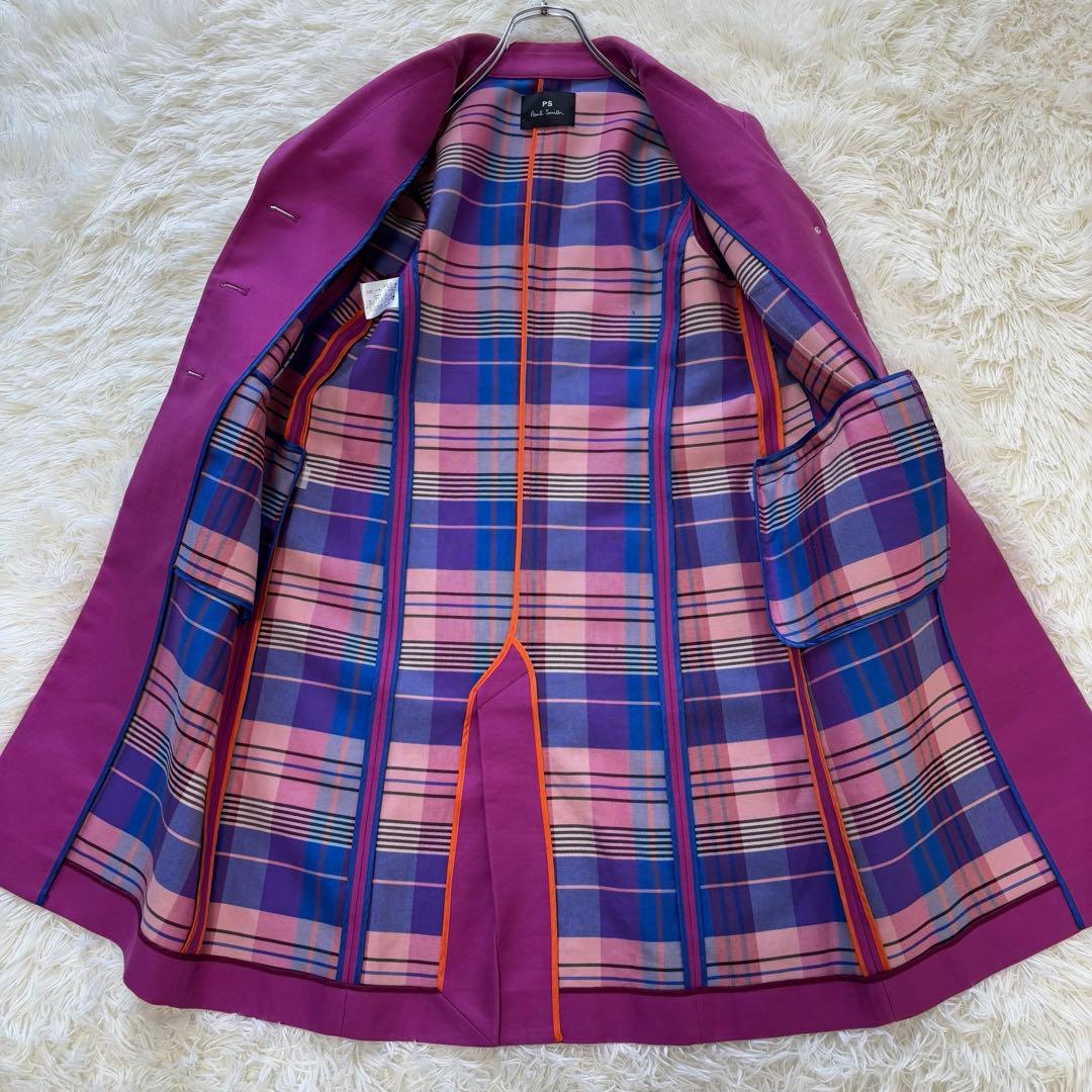 PS PaulSmith✨チェスターコート　裏地チェック　ロング丈　ピンク　現行