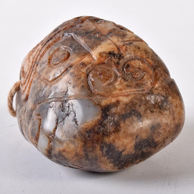 中国　玉石彫刻　漢詩刻　根付　紙鎮　置物　C　8331E