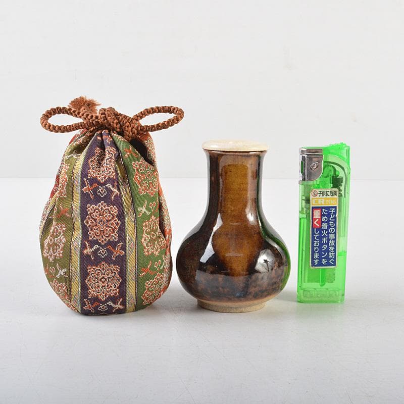 茶道具　膳所焼　陽炎園造　淡海ぜぜ　茶入　共箱　V　R6088