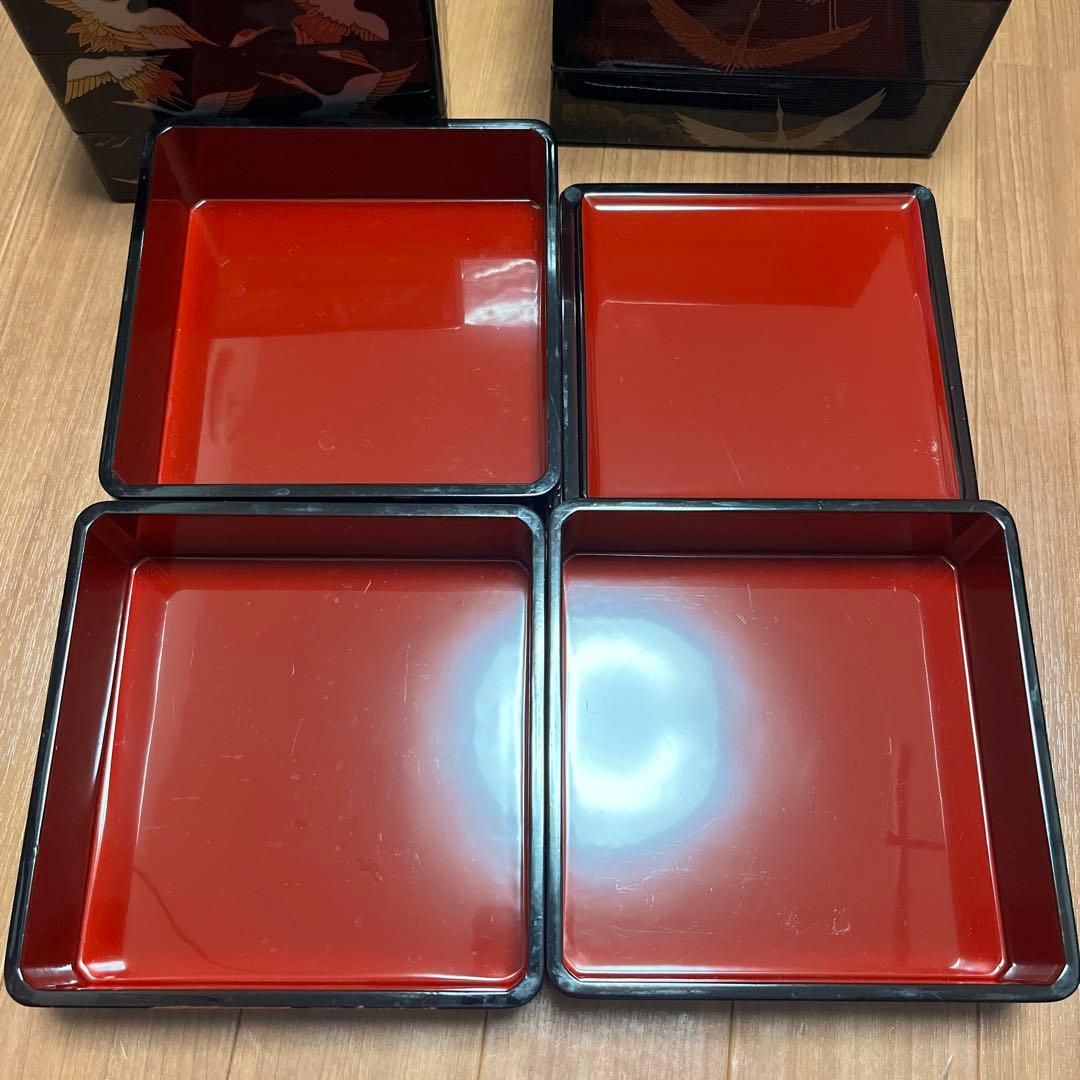 重箱 鶴と扇の装飾、3個セット