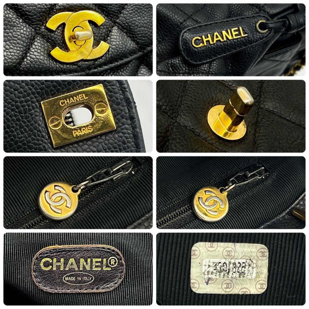 シャネル マトラッセ キャビアスキン ターンロック チェーンショルダー ブラック