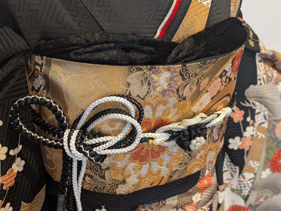 ྈ ྈ様 振袖フルセット 身丈173裄68 ロング丈 黒 古典柄 金彩 成人式