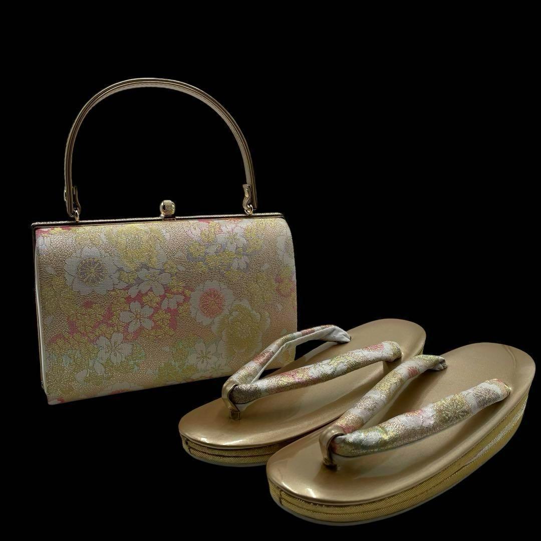美品✨バッグ草履セット✨ゴールド　桜文様　和装着物用✨フォーマル　成人式
