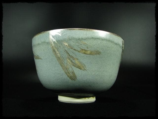 銀彩 呉竹文 茶碗 渋谷 淑 土涛 金亀焼 茶道具 金銀彩 四方桟共箱 d48