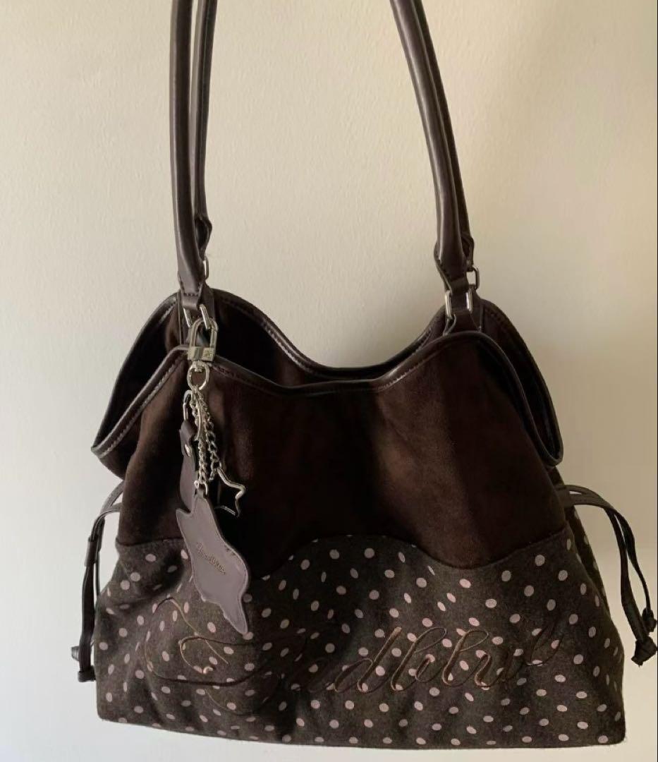 Badblue ブラウン ドット柄 ショルダーバッグ