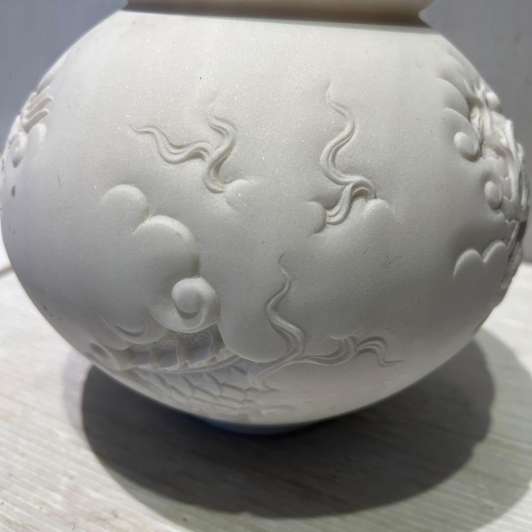 白　大理石　ドラゴン　彫刻　オブジェ　花器　壺　インテリア　希少