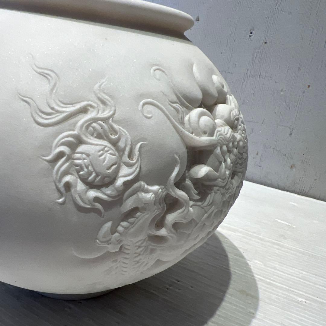 白　大理石　ドラゴン　彫刻　オブジェ　花器　壺　インテリア　希少