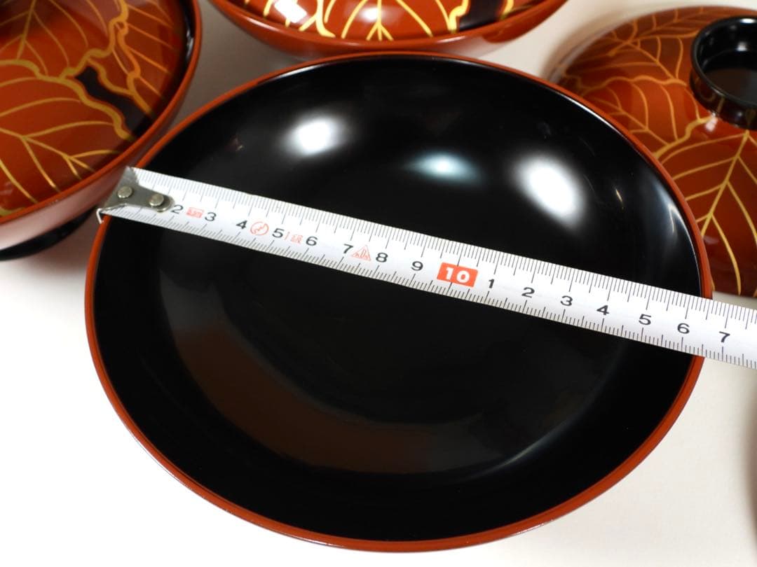 輪島塗　金彩蒔絵　柏葉尽蒔絵　木製　大煮物碗 吸物碗 四客