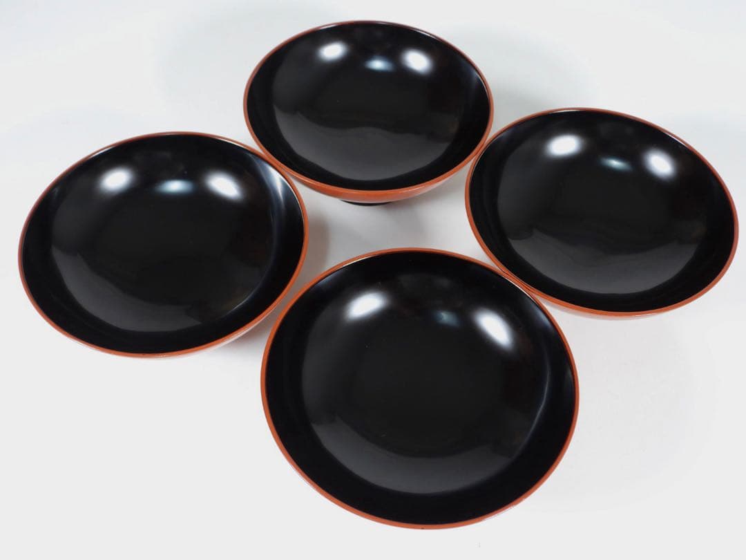 輪島塗　金彩蒔絵　柏葉尽蒔絵　木製　大煮物碗 吸物碗 四客