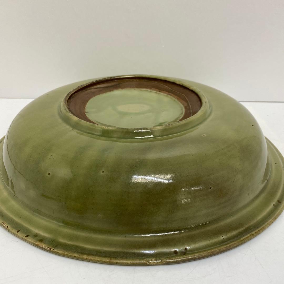 江戸初期　初期伊万里　青磁大皿　木箱付　幅約38.2㎝　東さ8-0104①