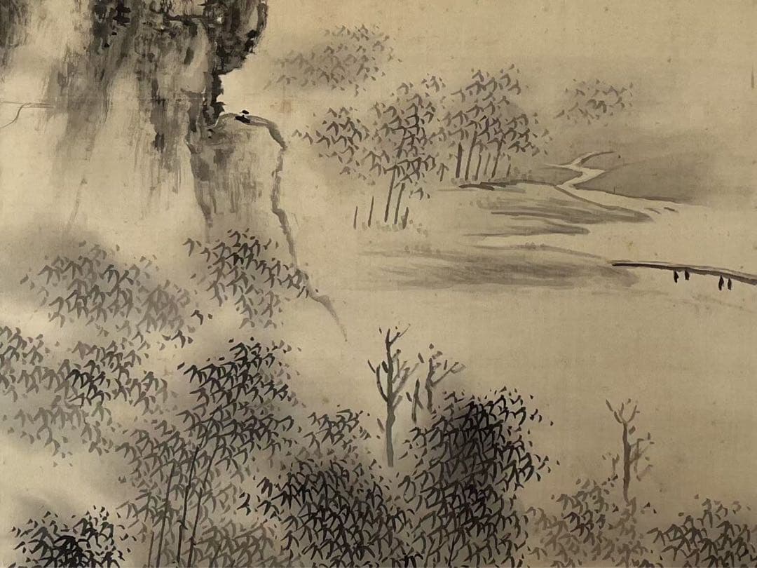 中国絵？日本絵？古い山水絵 絹本　銘有(読めず)