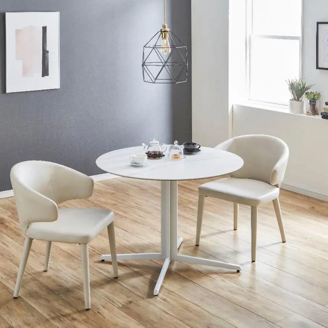 Kumackey　丸ダイニングテーブル　カフェテーブル　グレー　棚付き