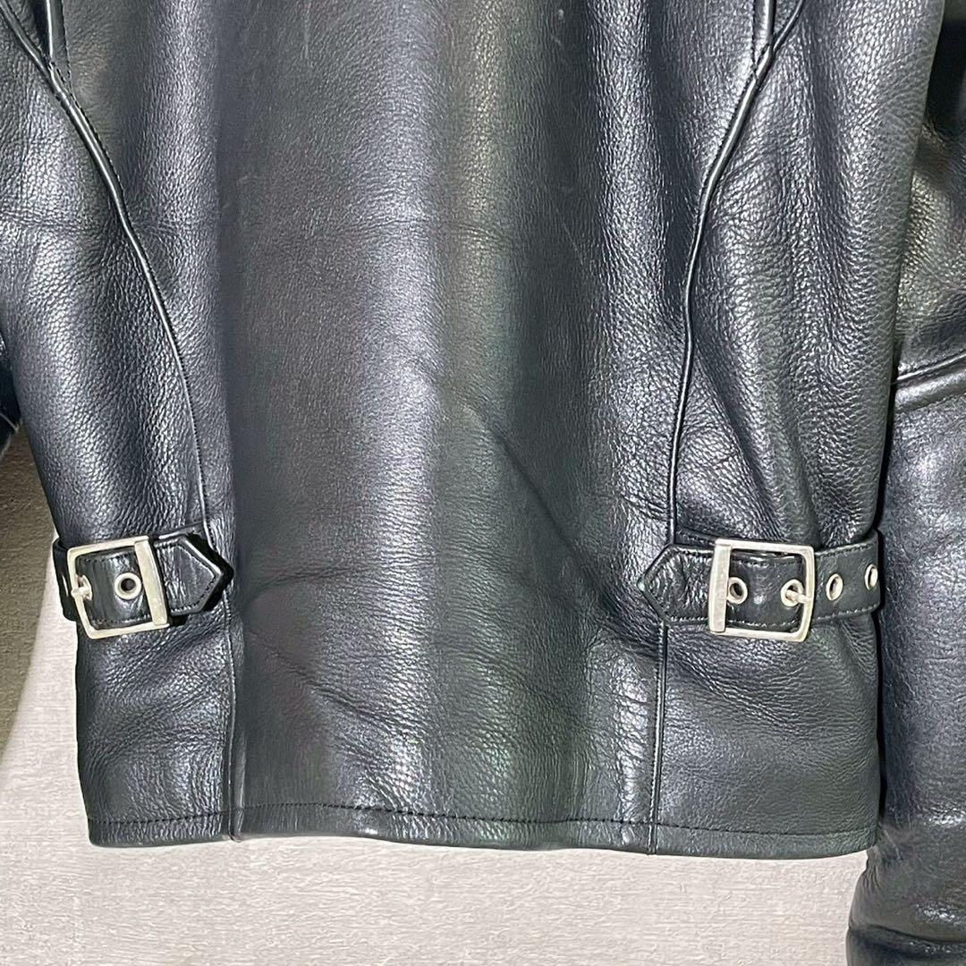 FREEDOM　牛革　シングルライダースジャケット　黒　サイズ32(S-SS)