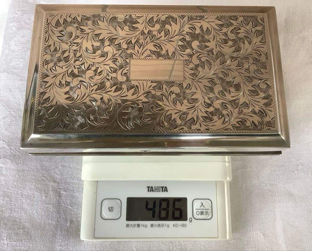 銀製 宝石箱 silver950 鍵付 唐草紋様手彫り 骨董品