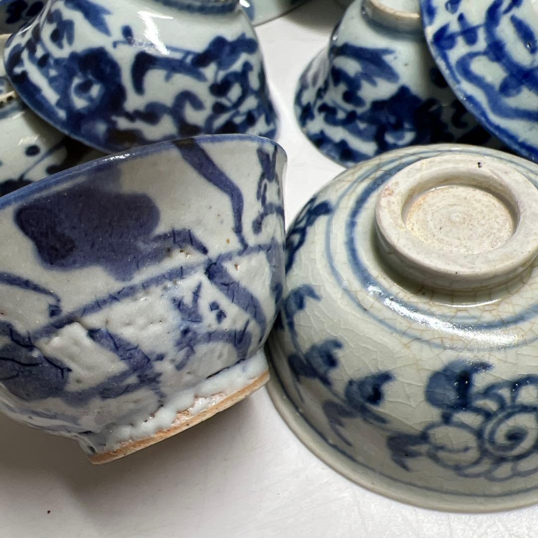 中国清時代　新渡青花盃色々　口径約7.5~10.3㎝　東Y7-1223①タルサ