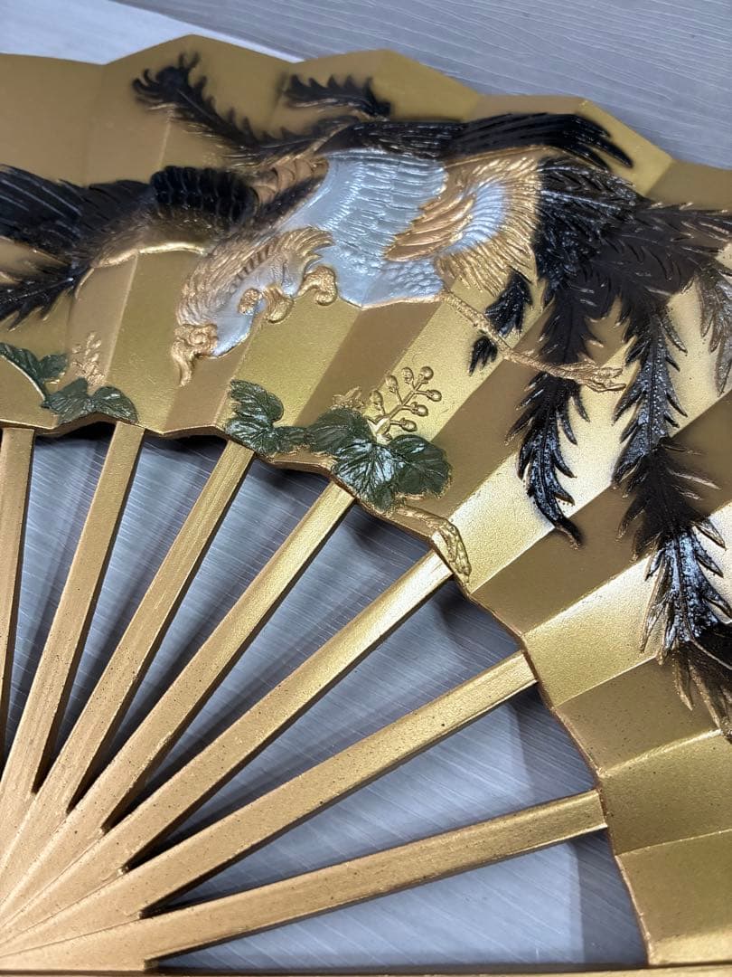 扇面　鳳凰　金属工芸　ヴィンテージ　工芸品　骨董品　飾扇