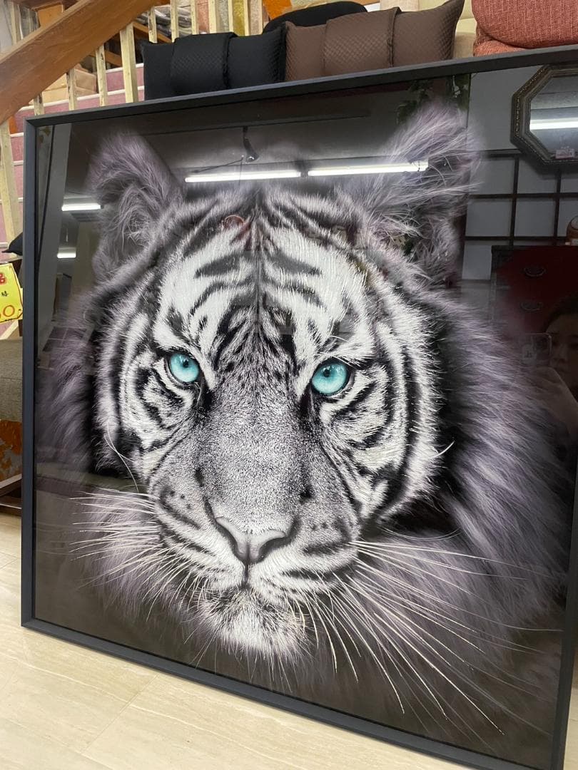 ガラスアートパネル　ホワイトタイガー　虎　トラ　寅　絵画　額縁　アートフレーム