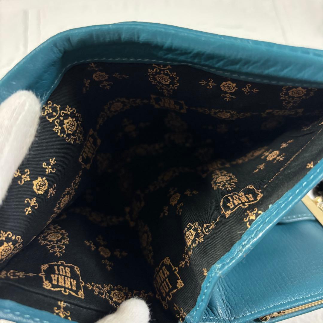 ANNA SUI プレイングキャット がま口二つ折り財布　猫 ターコイズ