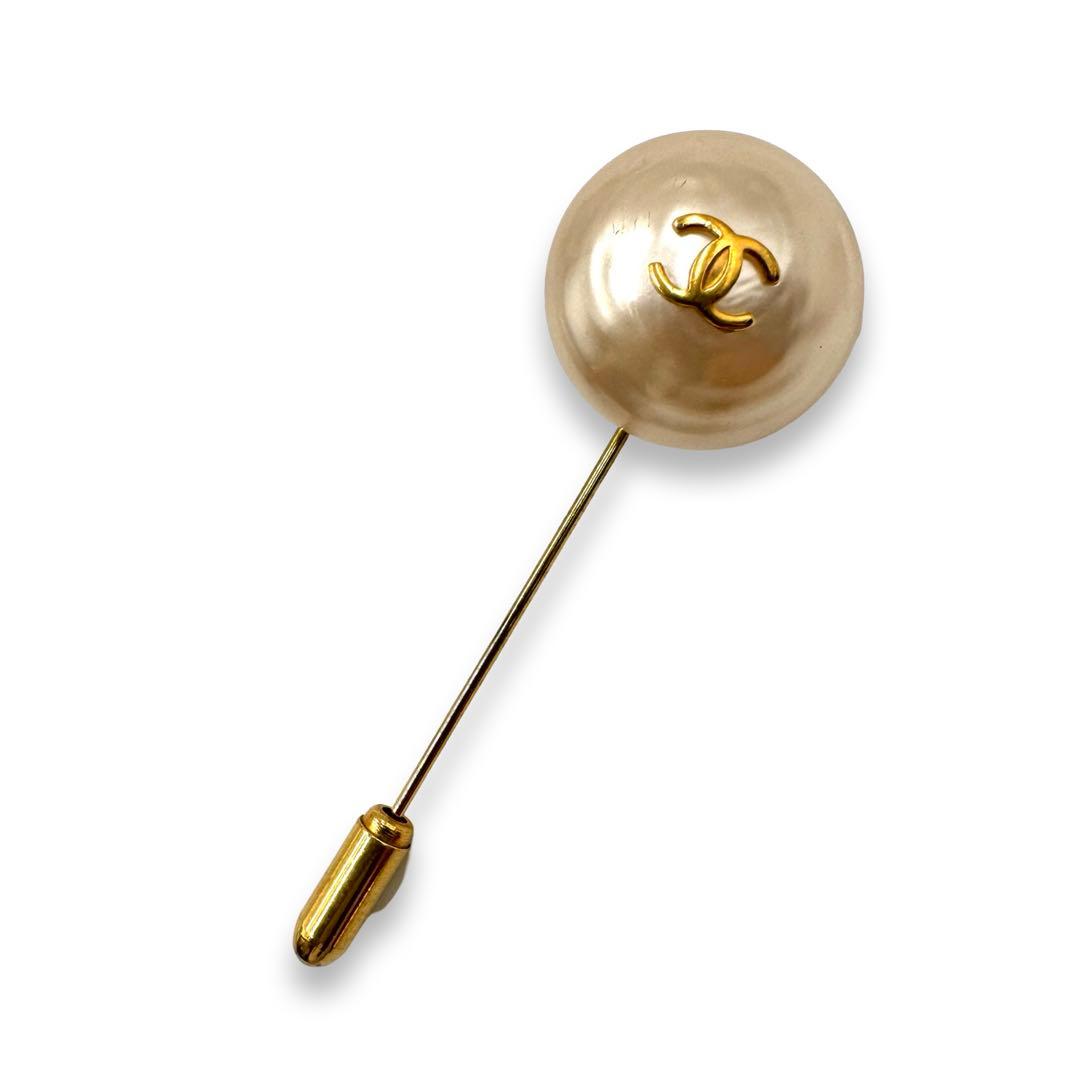 極美✨　シャネル　ピンブローチ　正規品　ココマーク　フェイクパール　ビンテージ