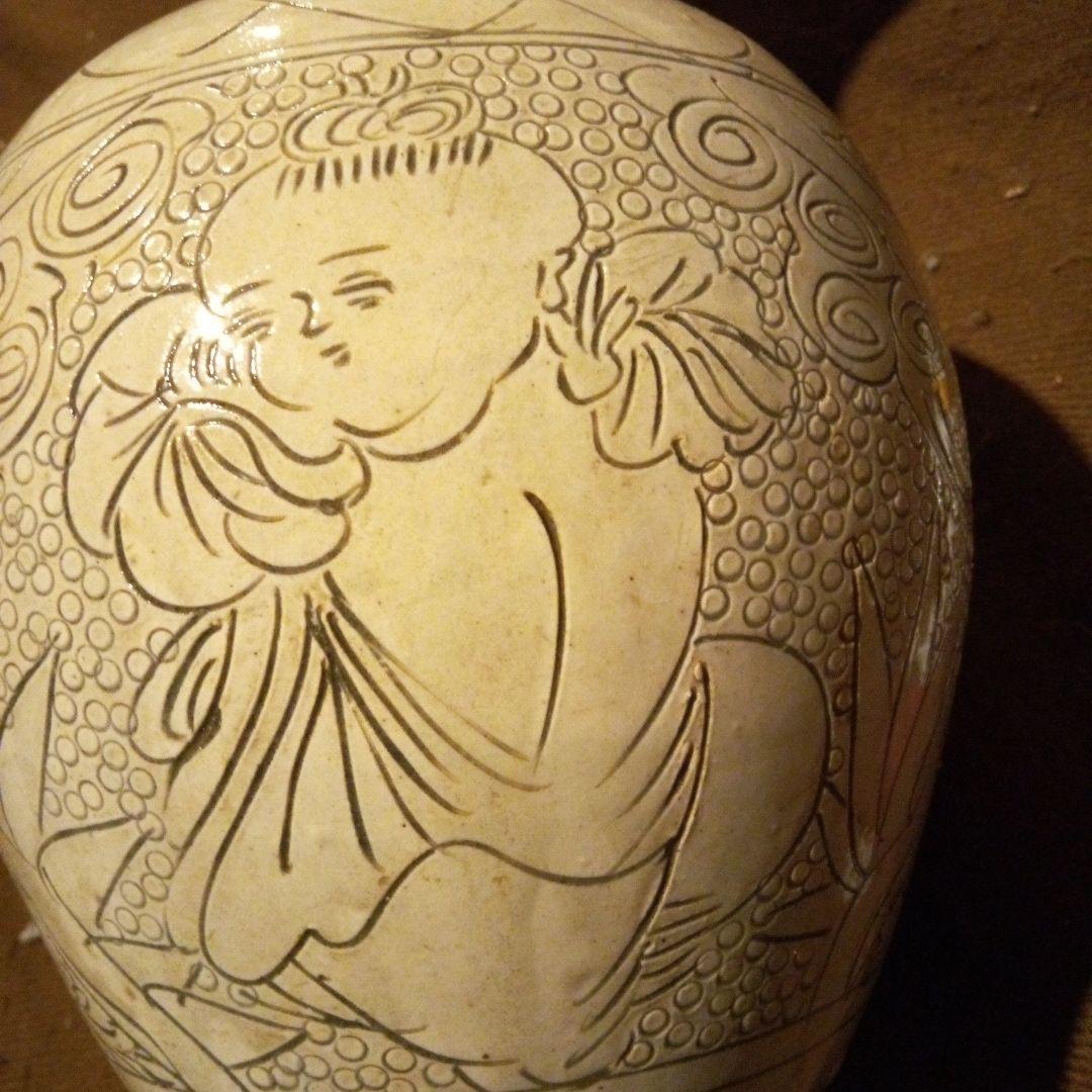 中国陶磁器　宋磁州窯　唐子長頸壺