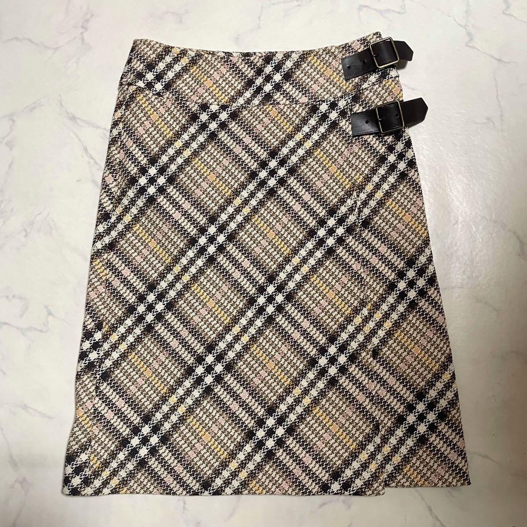 美品♪バーバリーロンドン ツイード ラップスカート 巻きスカート ベルト 36