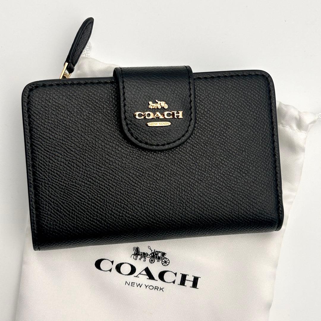 ✨極美品✨ COACH コーチ 二つ折り財布 ブラック レザー