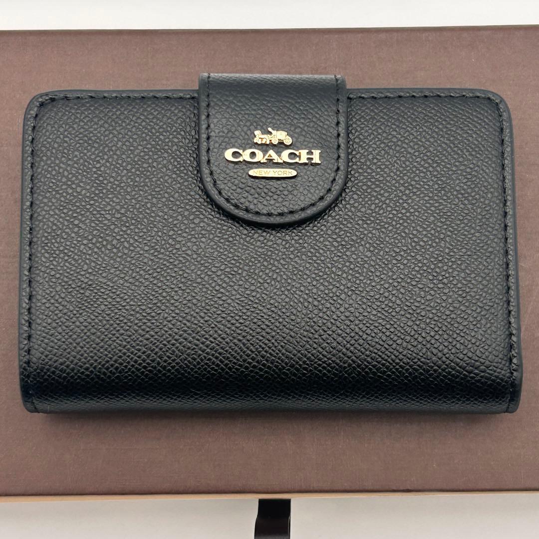 ✨極美品✨ COACH コーチ 二つ折り財布 ブラック レザー