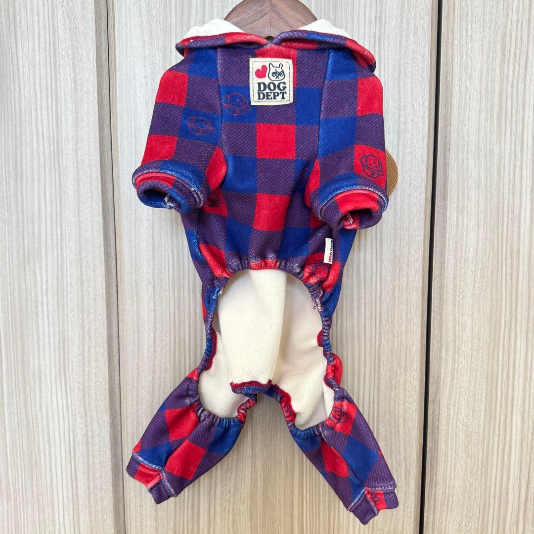 Dog Dept カフェマート＋ストレッチフリースチェックロンパース　Mサイズ