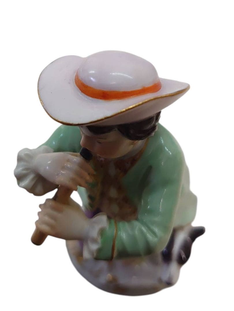 美品　マイセン　フィギュリン　笛吹き少年と犬