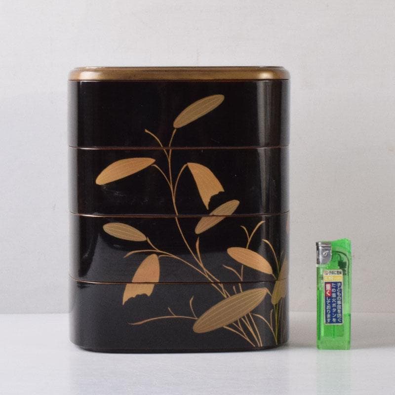 輪島塗　漆塗　草蒔絵　四段重箱　時代箱付　C　7535