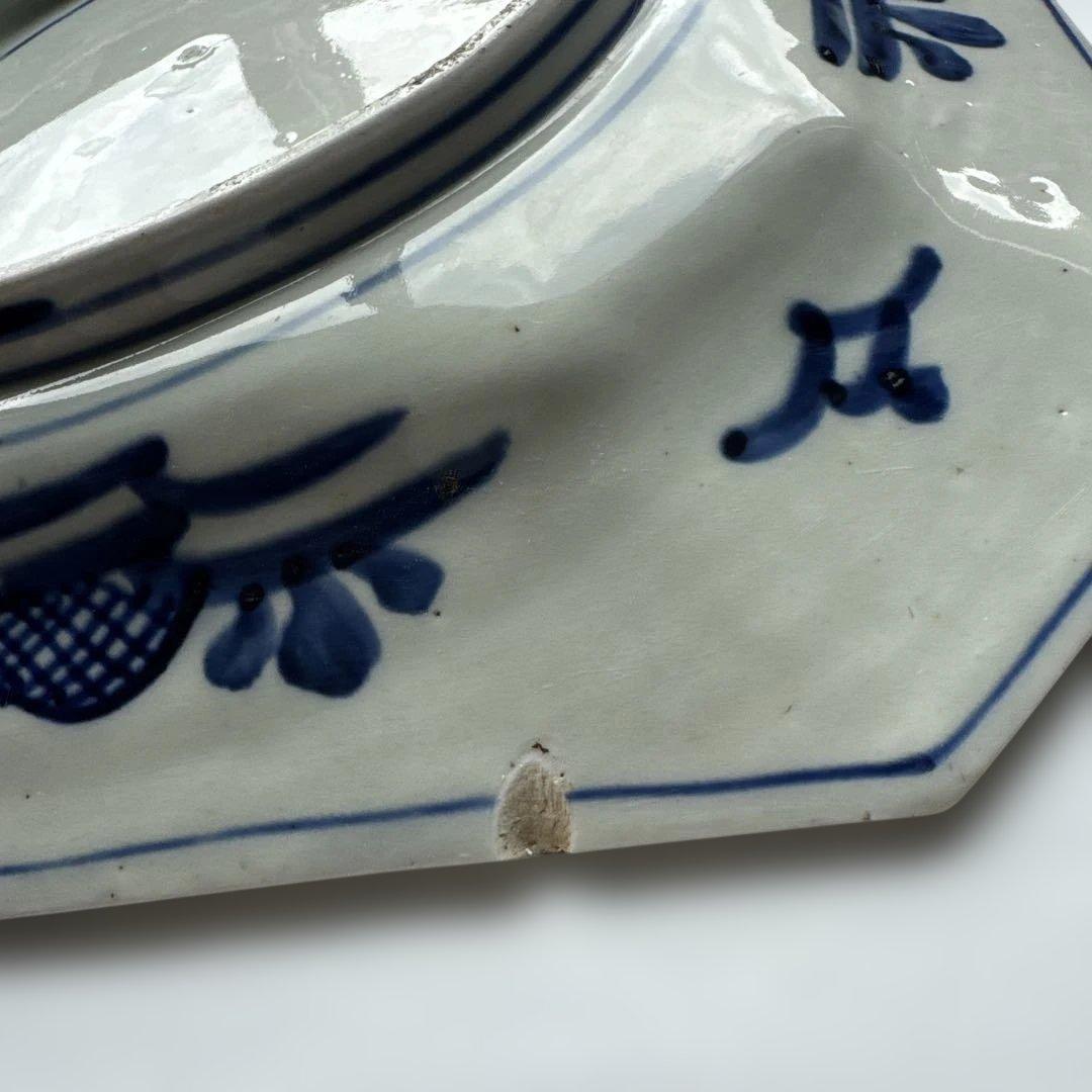 青と白の八角形皿　アンティーク　骨董　大皿