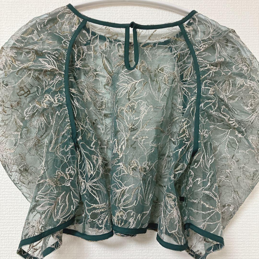 美品　人気　カナ　花柄刺繍 レースボレロ キャミワンピース ２点セット　グリーン