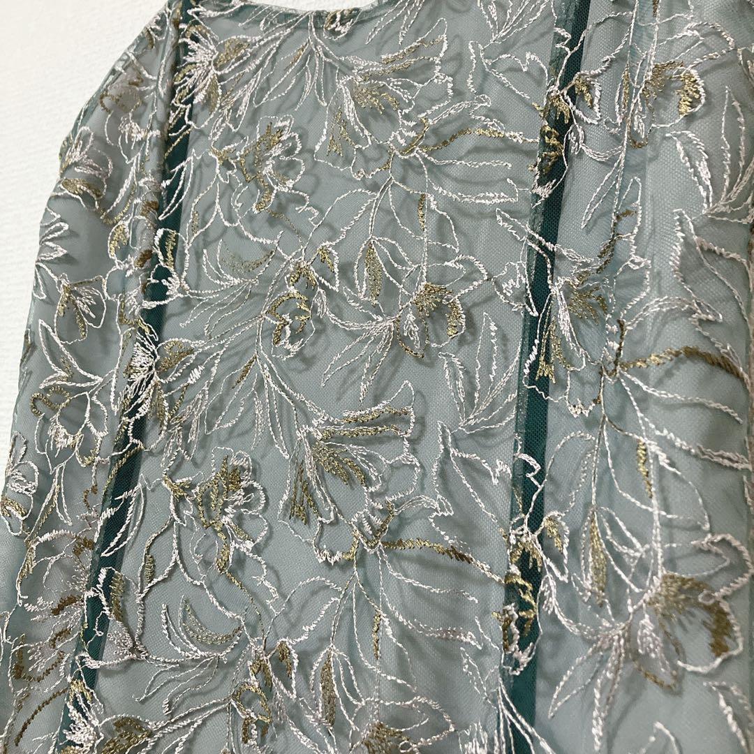 美品　人気　カナ　花柄刺繍 レースボレロ キャミワンピース ２点セット　グリーン