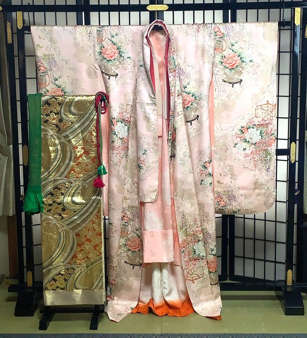 春*野様 【極美品】振袖　６点セット　三越謹製　吉祥文様　藤　花車　身丈167.