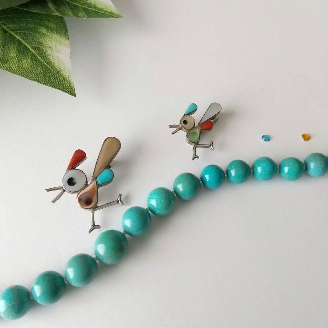 インディアンジュエリー ズニ族 インレイ バード ブローチ 2個セット レア