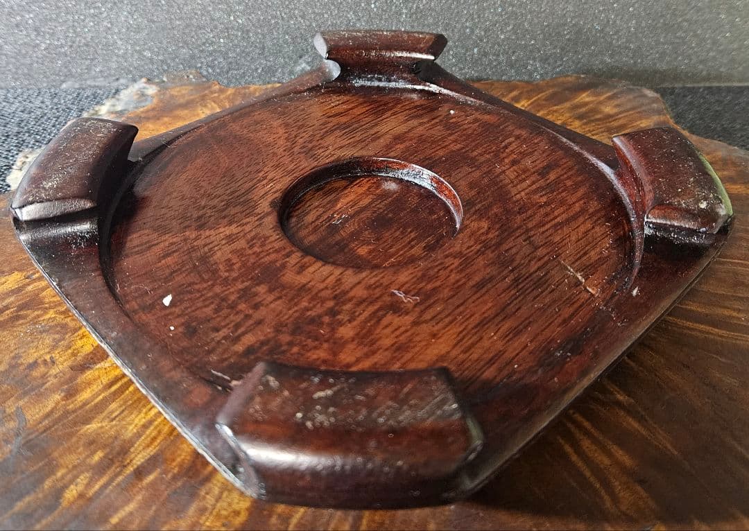 【時代古作品❗】京焼　褐色釉鉄釉色絵付 宝珠紋図柄　纏い　寿老人　唐木製台座付き