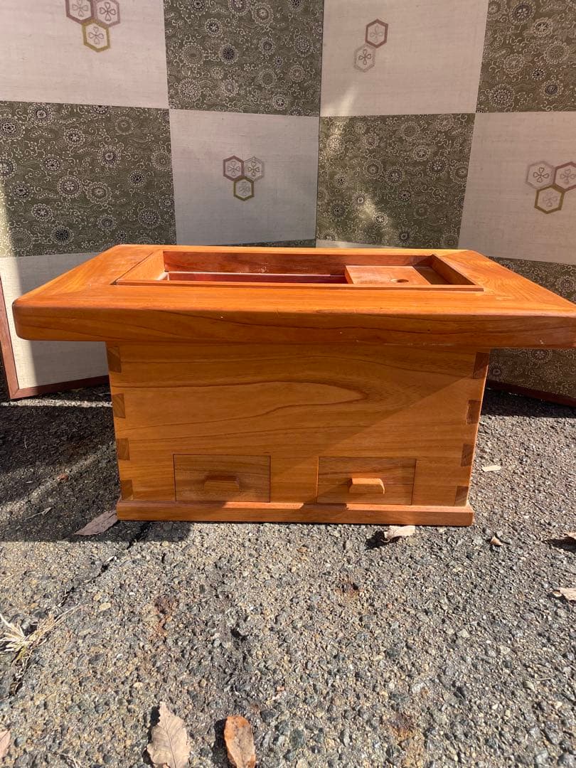 【美品】無垢 天然木 関西火鉢 大和火鉢 囲炉裏 長火鉢 火鉢 角火鉢 箱火鉢