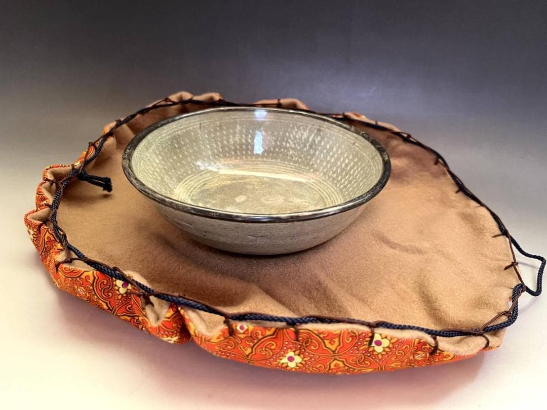 茶碗■三島茶碗 時代物 夏茶碗 仕覆付き(江戸期) 骨董品 お茶の先生所蔵品■