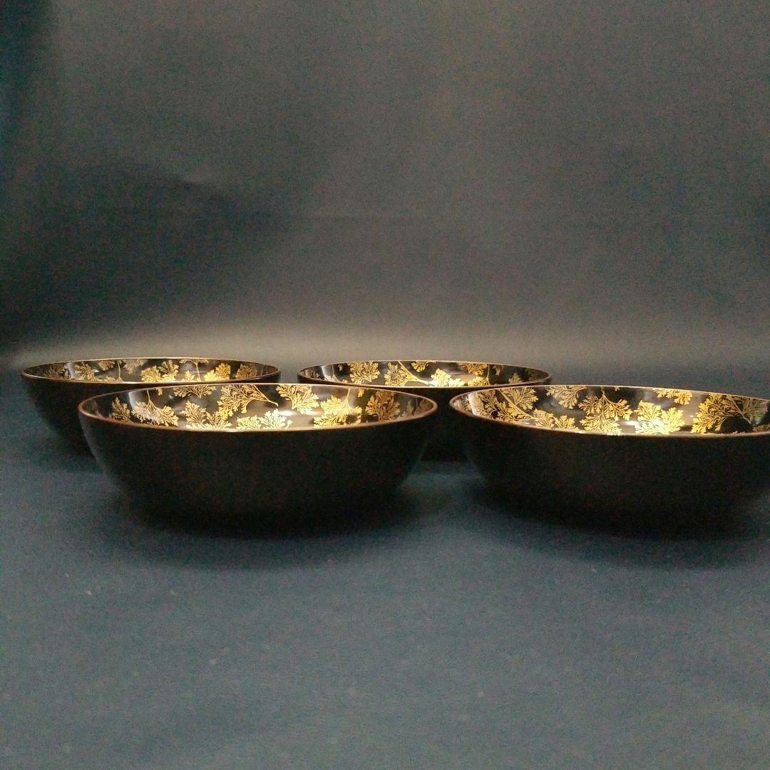 時代輪島塗 黒漆 シダ金蒔絵 小皿 銘々皿 4枚