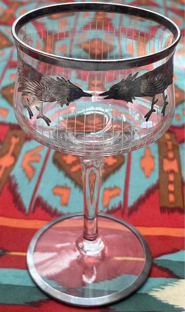 アンティーク ビンテージ 骨董 シルバー オーバーレイ クリスタル グラス 銀巻