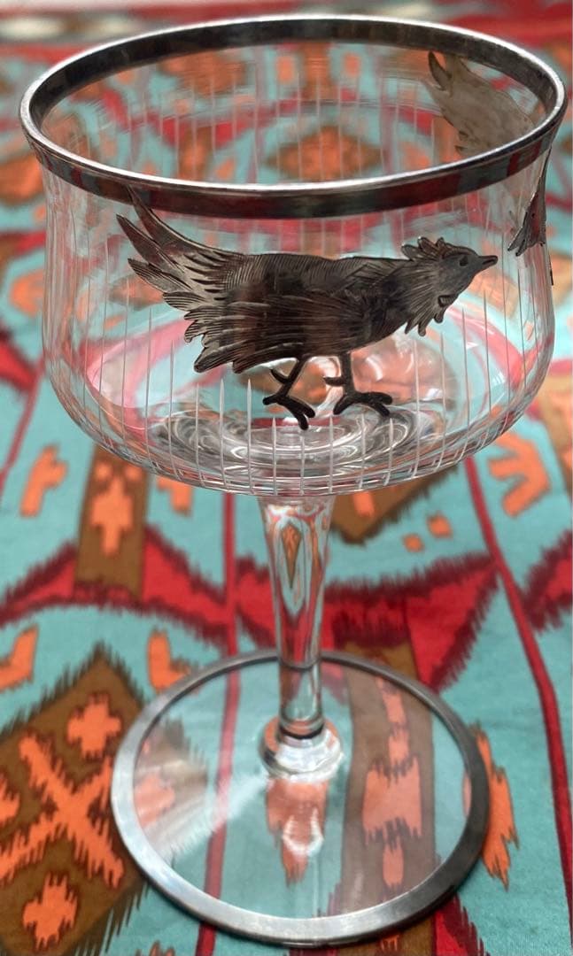 アンティーク ビンテージ 骨董 シルバー オーバーレイ クリスタル グラス 銀巻